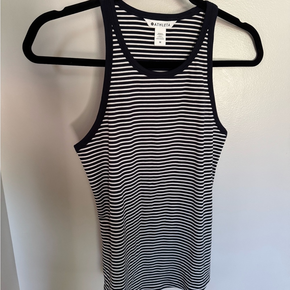 Athleta Navy and White Striped Tank Top